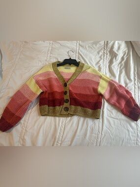 Urban Outfitters Cropped Gradient Cardigan in Yellow, Pink & Red